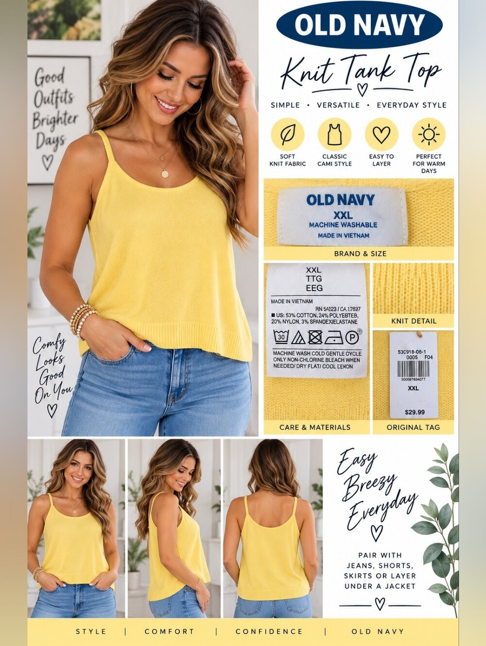Old Navy Yellow Knit Tank - Scoop Neck Women's Tank Top